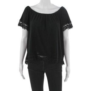 Red Haute Womens Black Basic Off the Shoulder Short Sleeve Rayon Blouse Size M